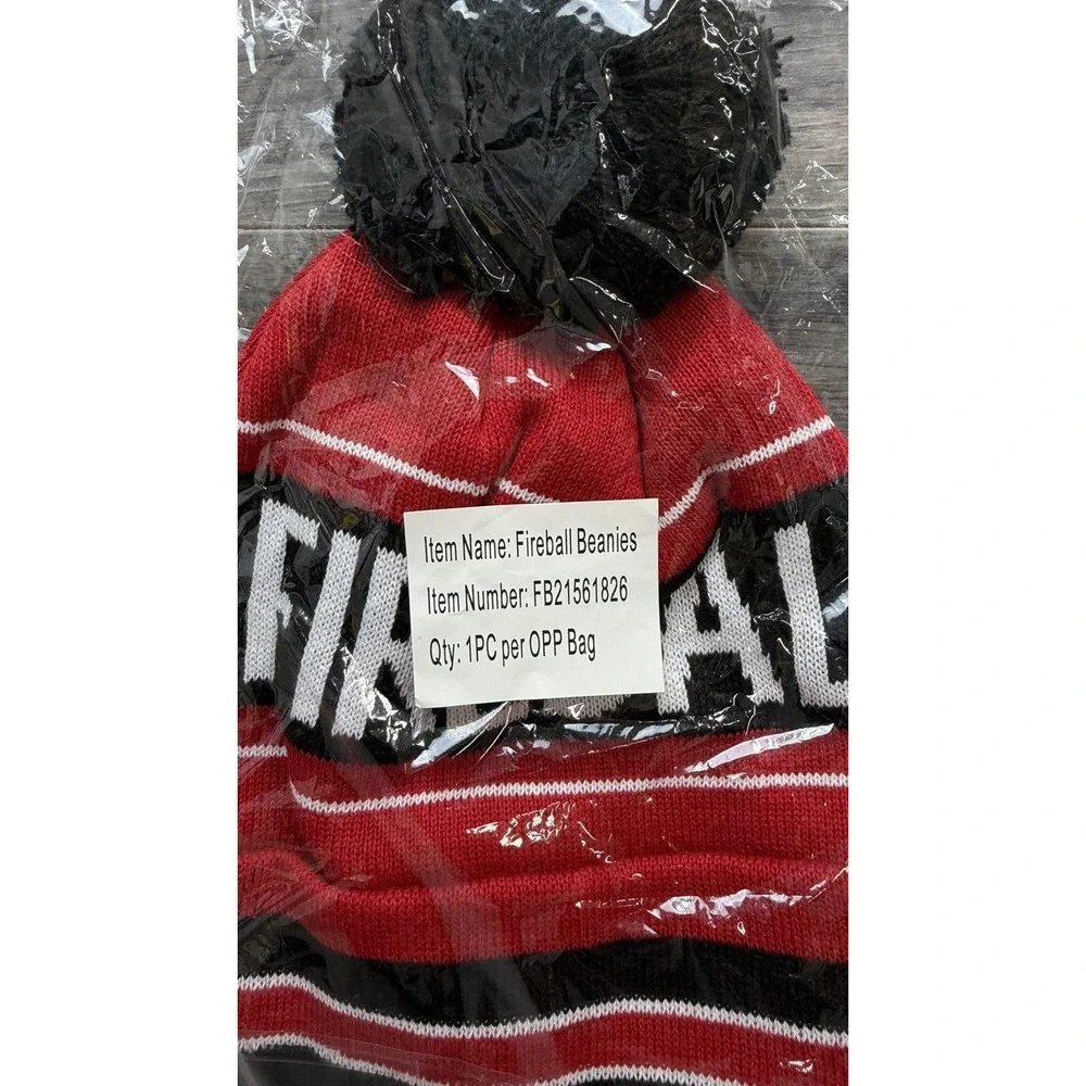 Fireball Whiskey Toboggan Stocking Cap Pom Pom Beanie Winter Hat Outdoor